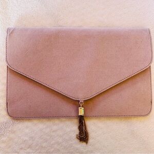 ASOS Elegant Faux Suede Cream Envelope Clutch with Gold Tassel